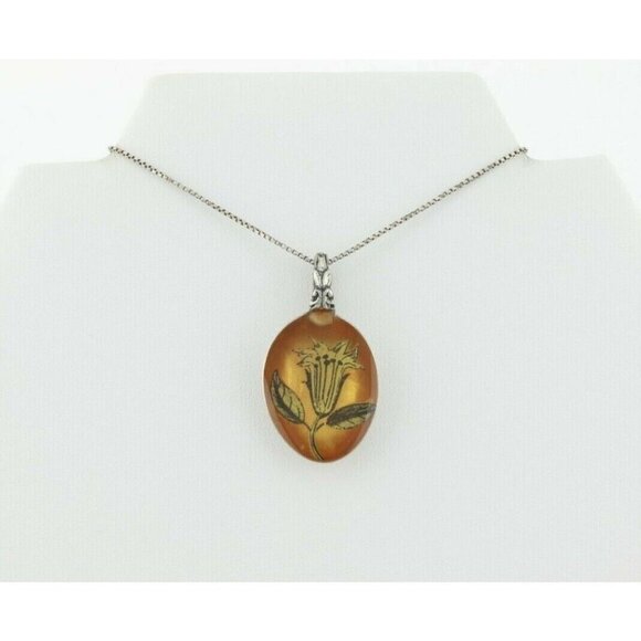 Sterling Silver Acrylic Flower Spoon Necklace 19.5 inch chain - Picture 7 of 9